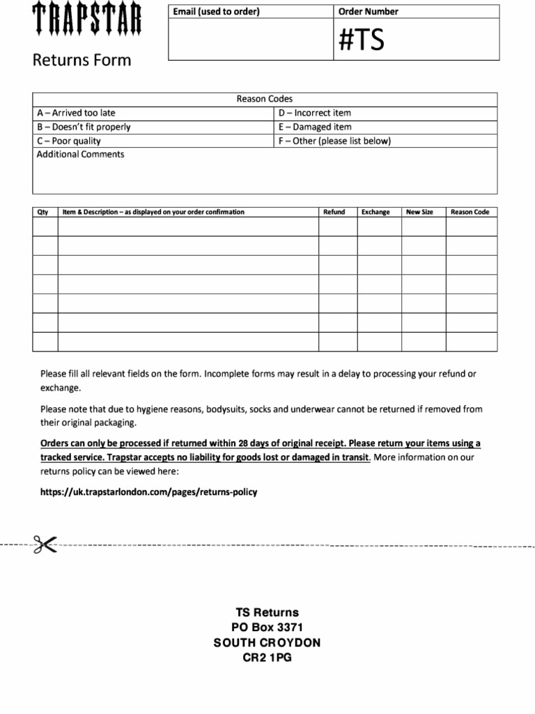 New Trapstar Returns Form AUGUST 2020 PDF
