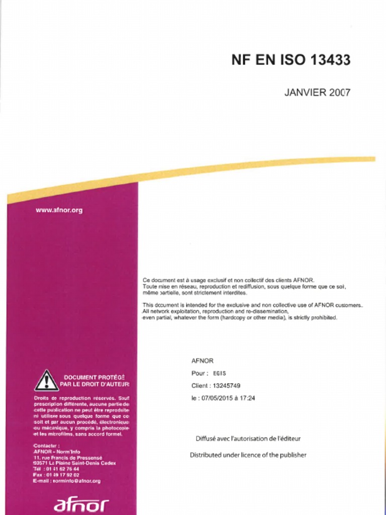 NF en Iso 13433 | PDF