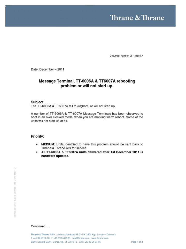 TT-6006A Booting Issue Notification | PDF