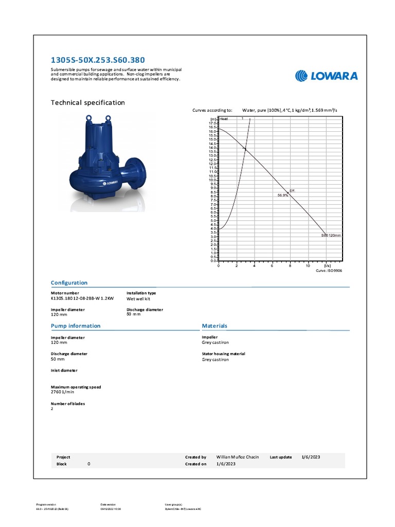 Submersible Pump 1305S-50X Specs | PDF | Electric Motor | Pump