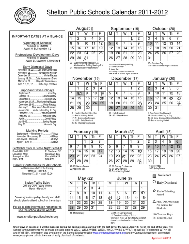 Shelton CT Public Schools Calendar 2011-2012 | PDF | Traditions