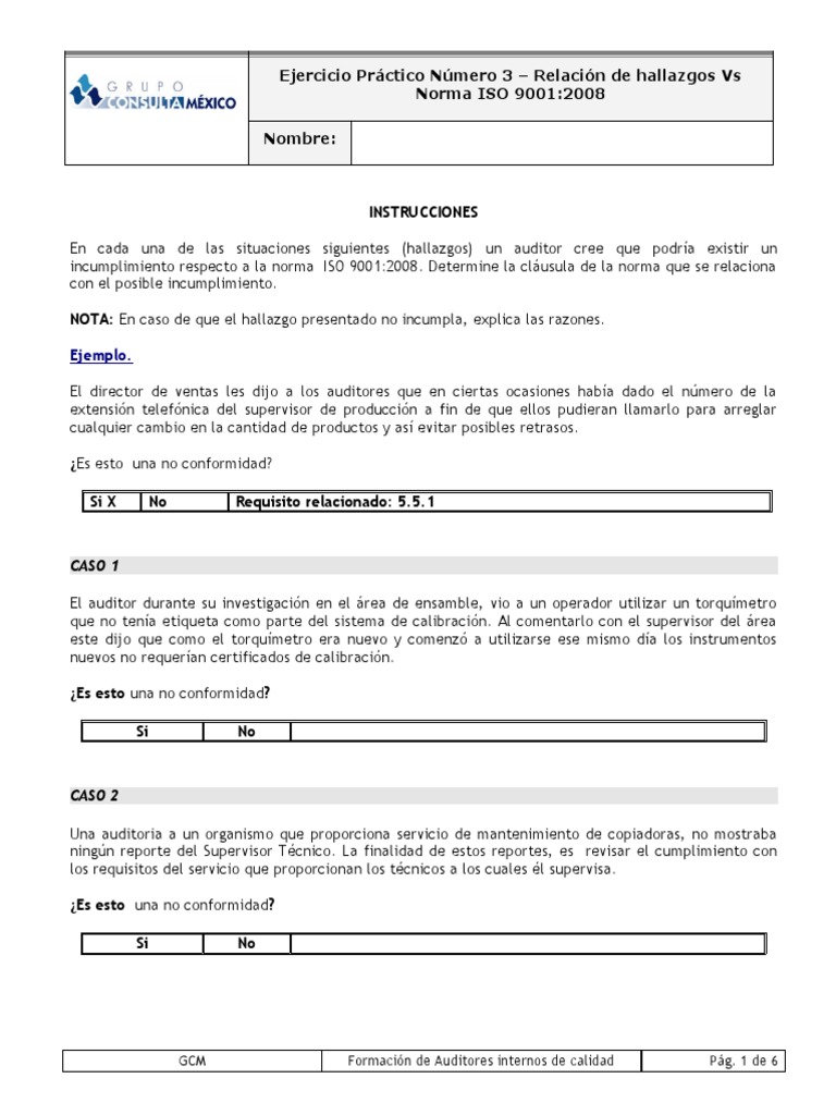 Casos adicionales relaci n de hallazgos vs norma iso 9001 2008 pdf