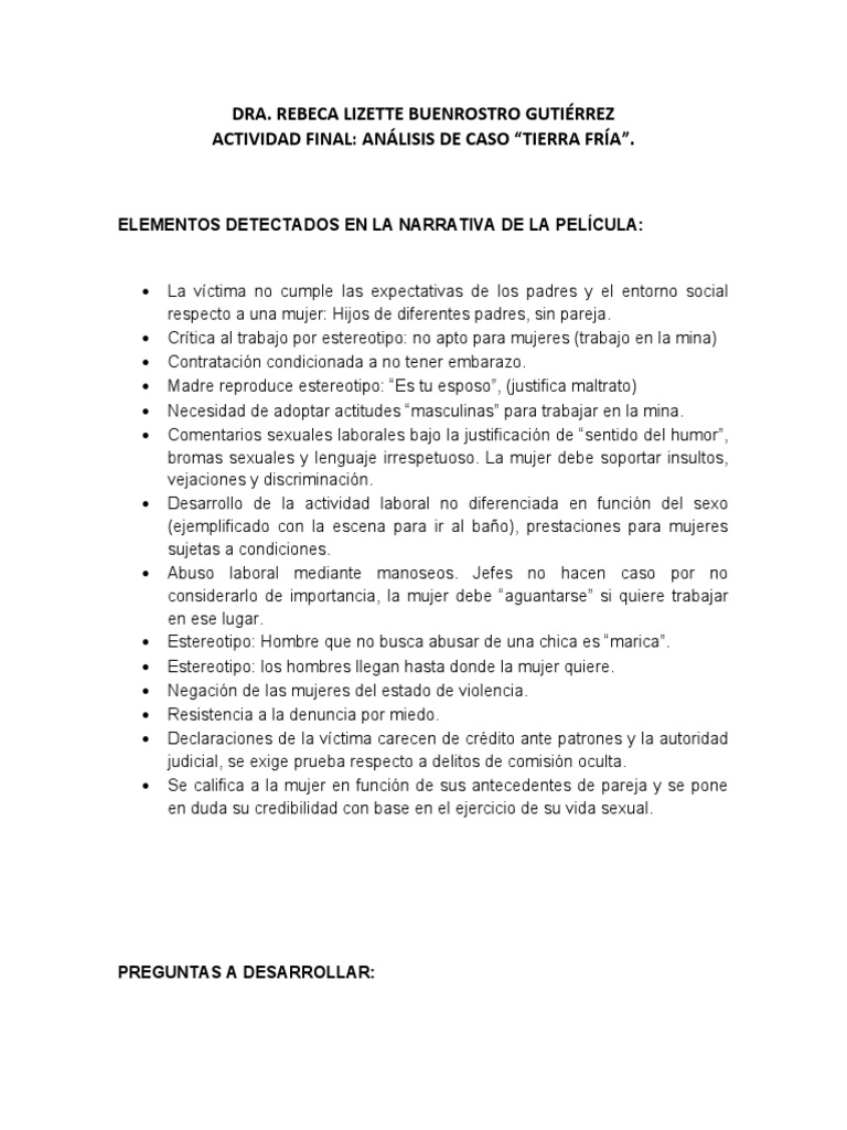 ESTUDIO DE CASO PELÍCULA TIERRA FRÍA EQUIPO 1 MAESTRIA