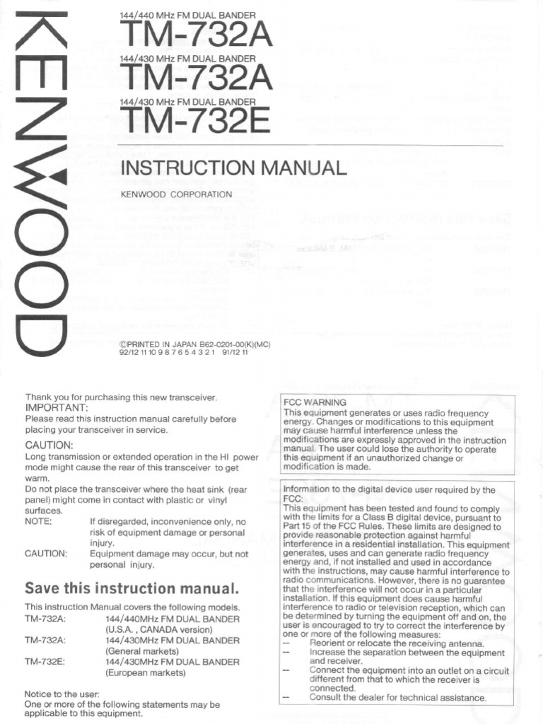 kenwood TM-732 ×2 TM-431 Kenwood - TM-732 Service manual - IW2NMX