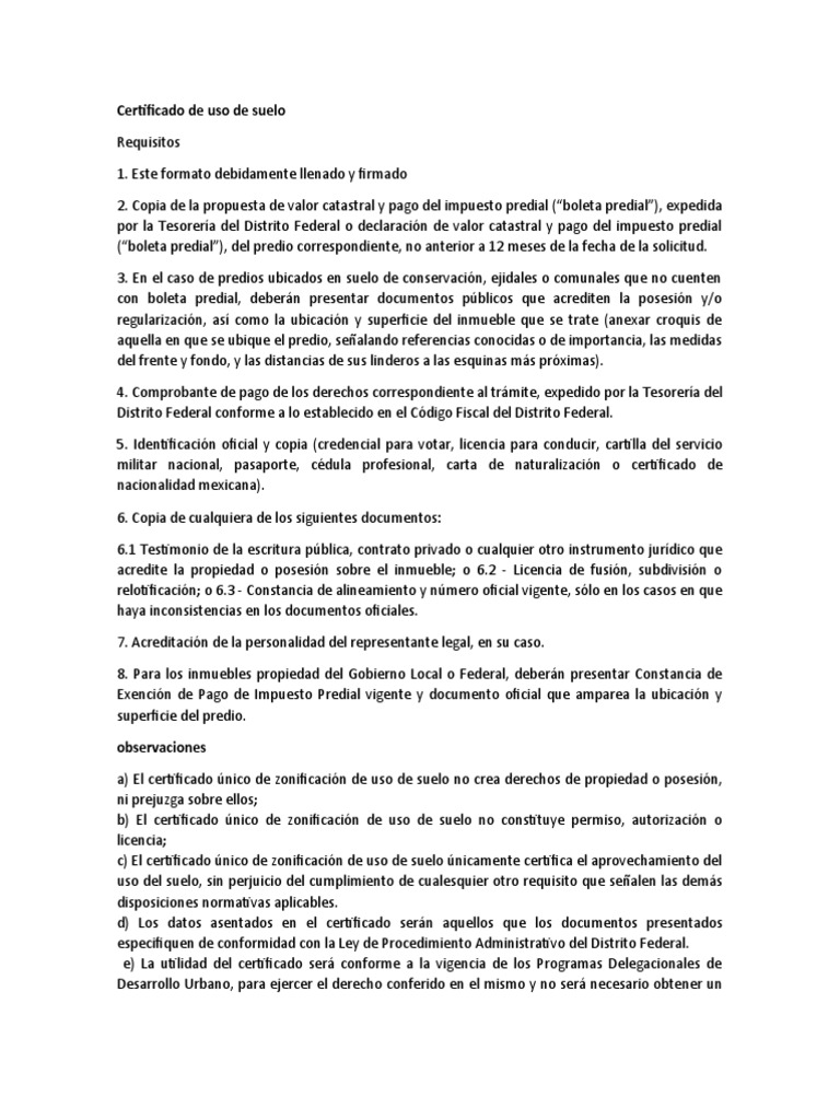 Certificado De Uso De Suelo Pdf Gobierno Justicia