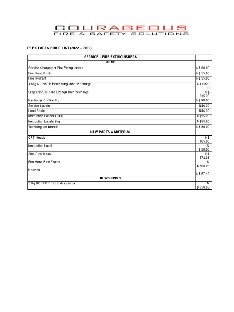 PEP Stores Fire Extinguisher Price List | PDF | Manufactured Goods ...