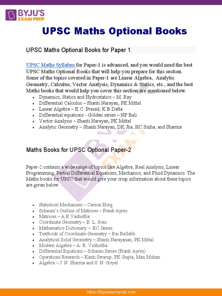 Upsc Maths Optional Books 77 PDF Mathematics Linear Algebra