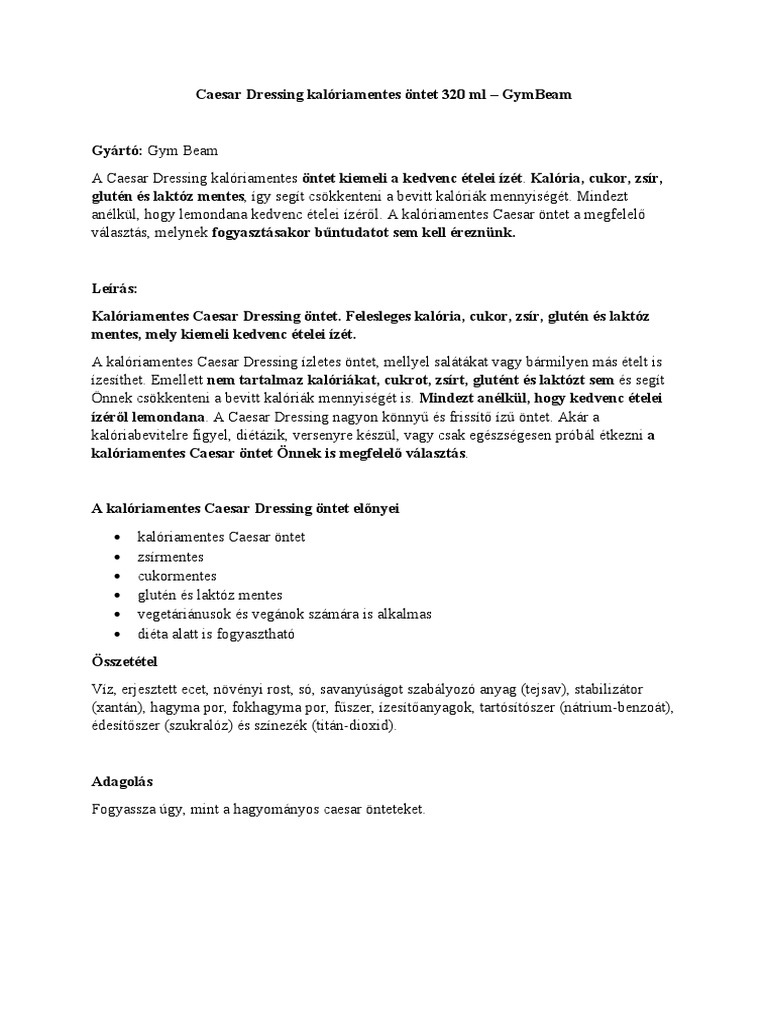 Caesar Dressing kalóriamentes öntet 320 ml PDF