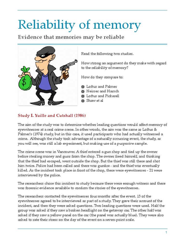 Yuille and Cutshall's Memory Reliability Study | PDF | Recall (Memory ...