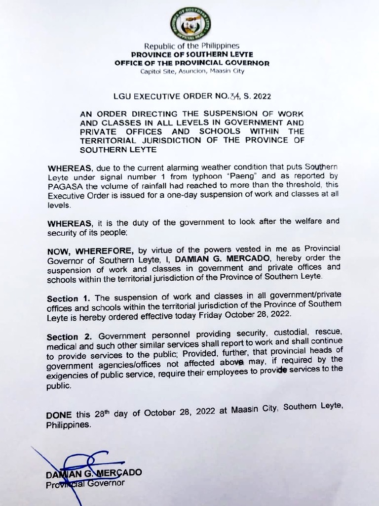 2022-10-28 Suspension of Work Due To Typhoon Paeng | PDF