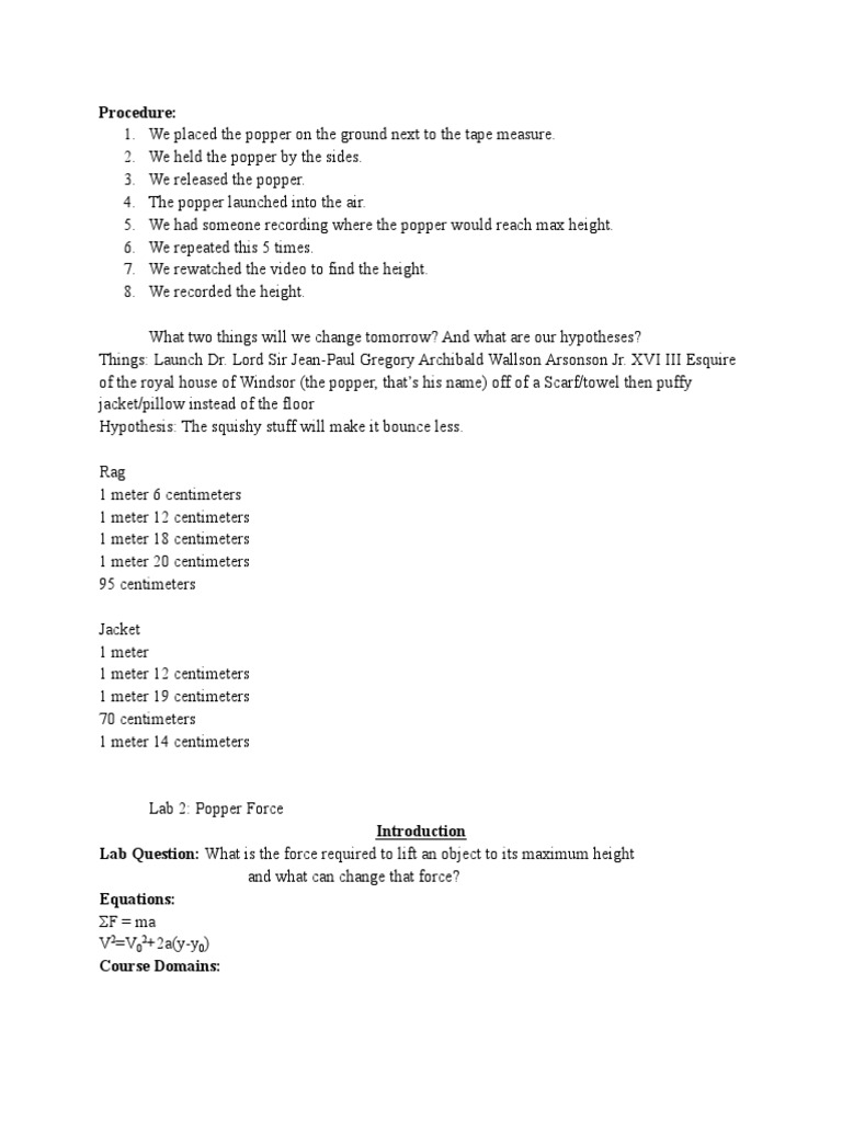 Popper Launch Experiment Results | PDF | Science | Scientific Method