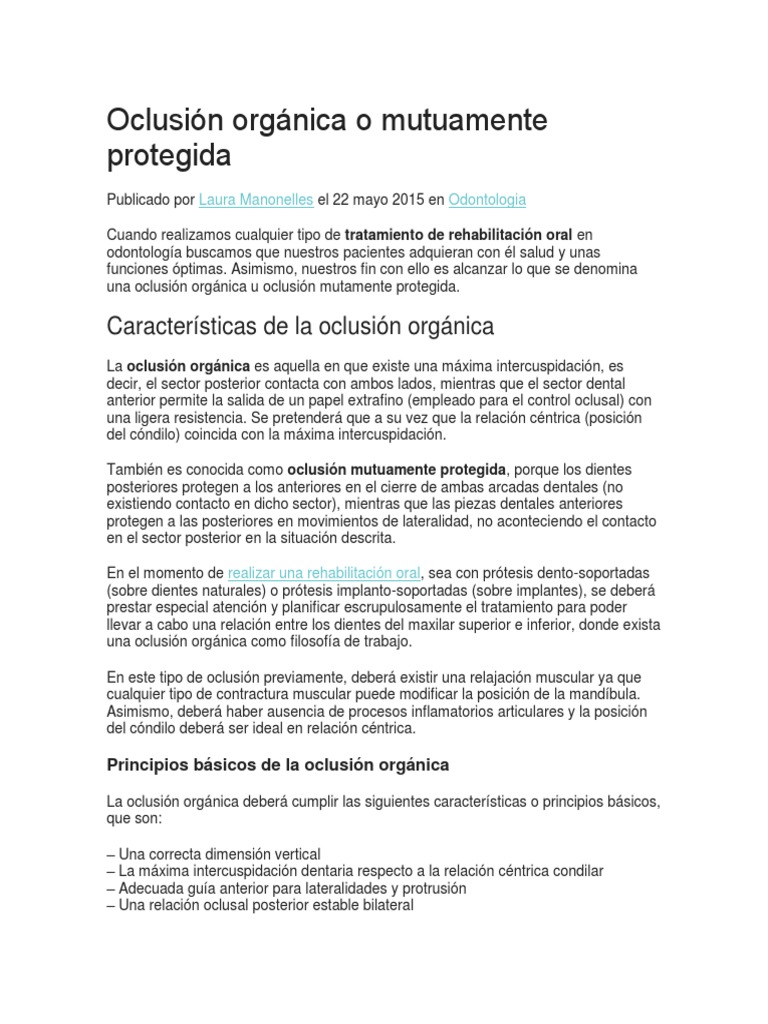 Oclusic3b3n Orgc3a1nica o Mutuamente Protegida | PDF | Odontología ...