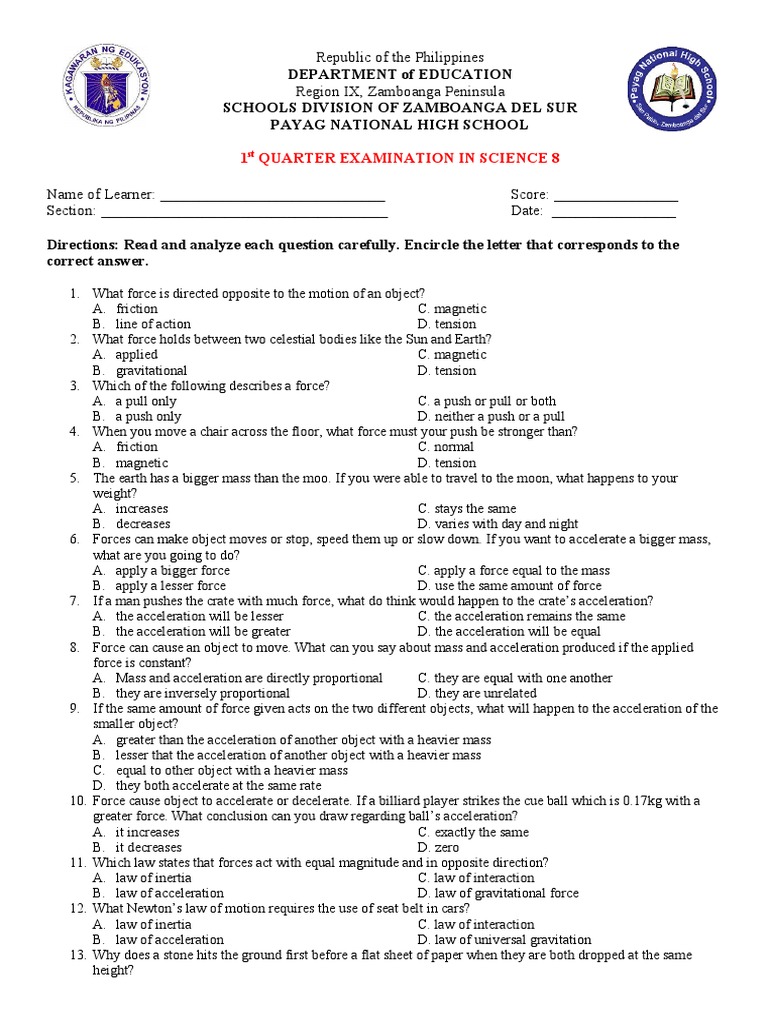 Grade 8 Pdf Force Acceleration