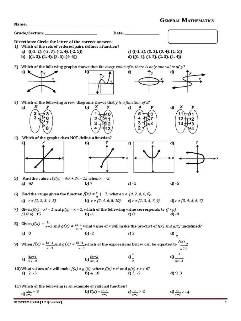 Grade 11 General Math Midterm Exam | PDF | Logarithm | Function ...