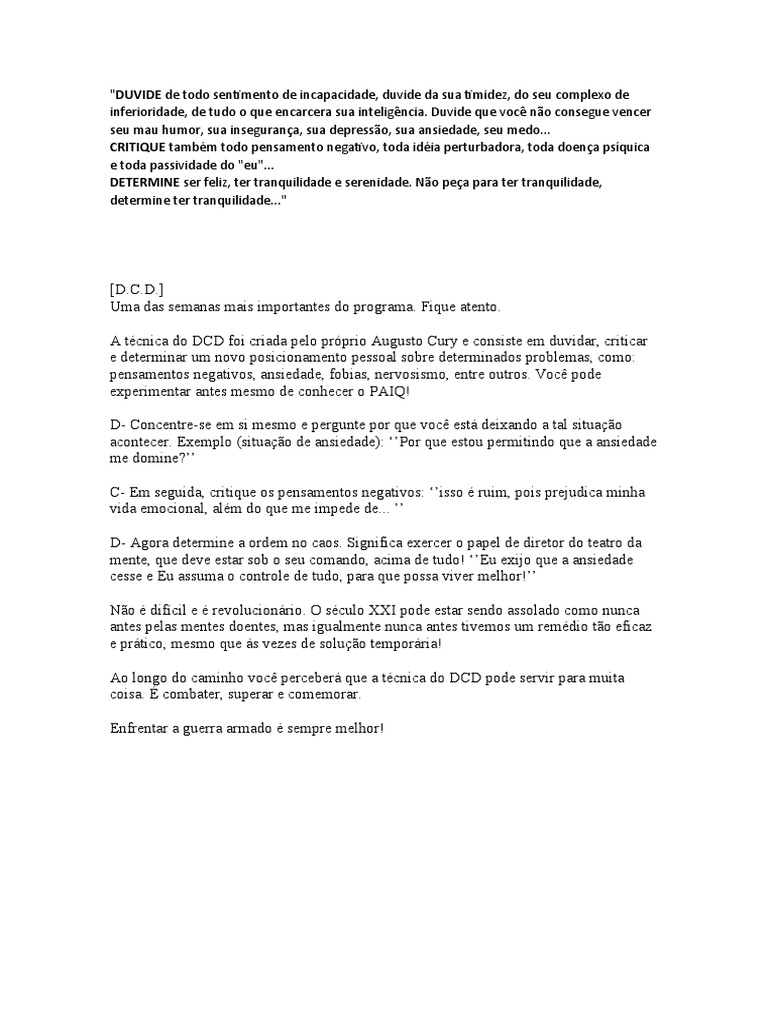 Técnica DCD: Duvidar, Criticar, Determinar | PDF | Carreira e Crescimento
