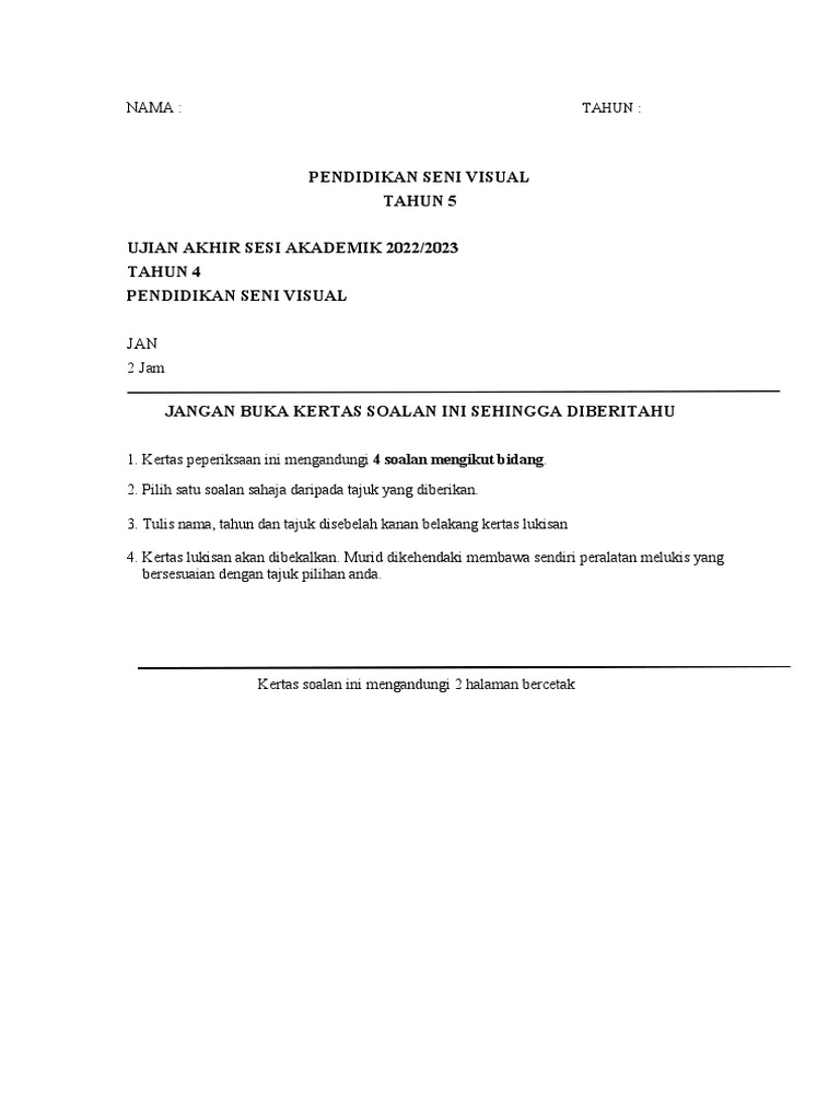 Ujian Akhir Sesi Akademik Seni Tahun 4 PDF