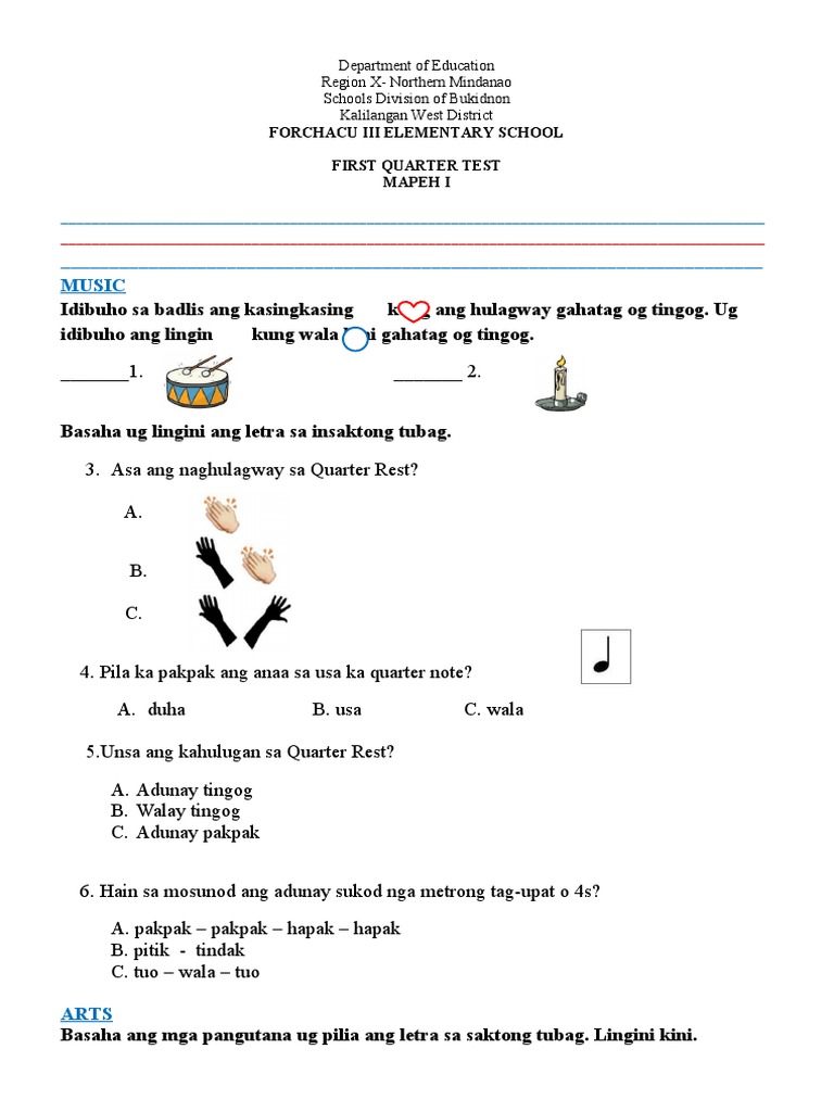 MAPEH 1st Quarter Test PDF