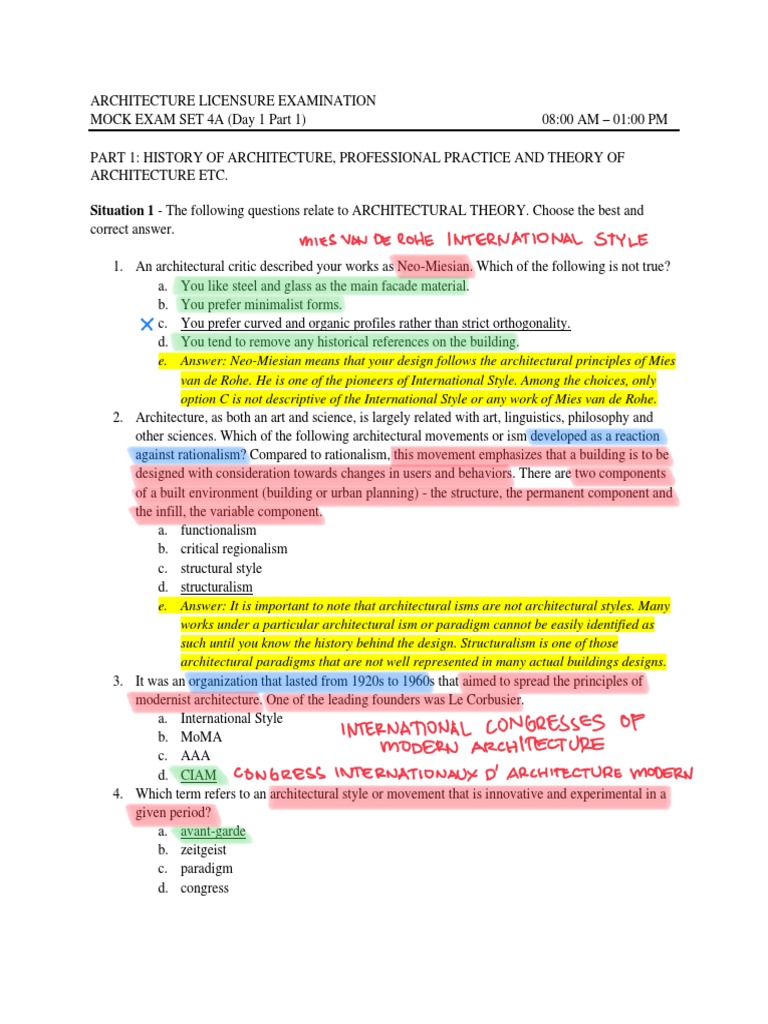 Architecture Licensure Exam Mock Set 4A | PDF | Employment | Architect