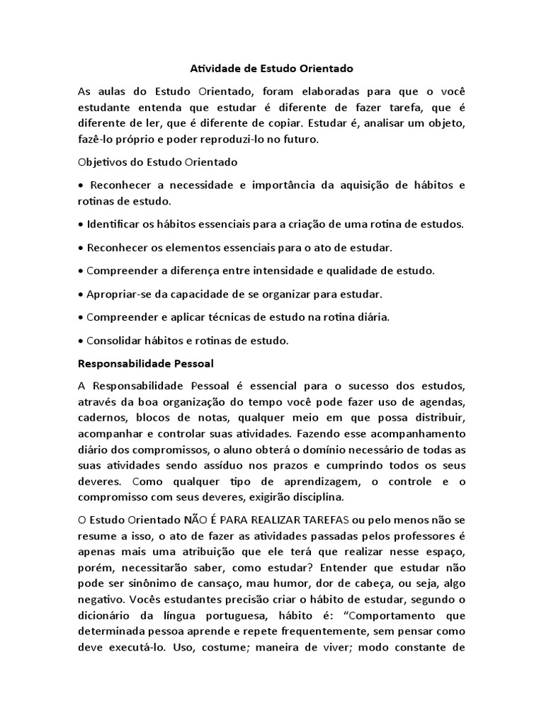 Atividades de Estudo Orientado 9º Ano | PDF | Tempo | Aprendizado