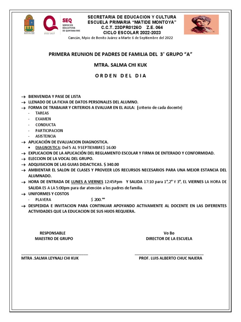 1ra Reunion Orden Del Dia PDF