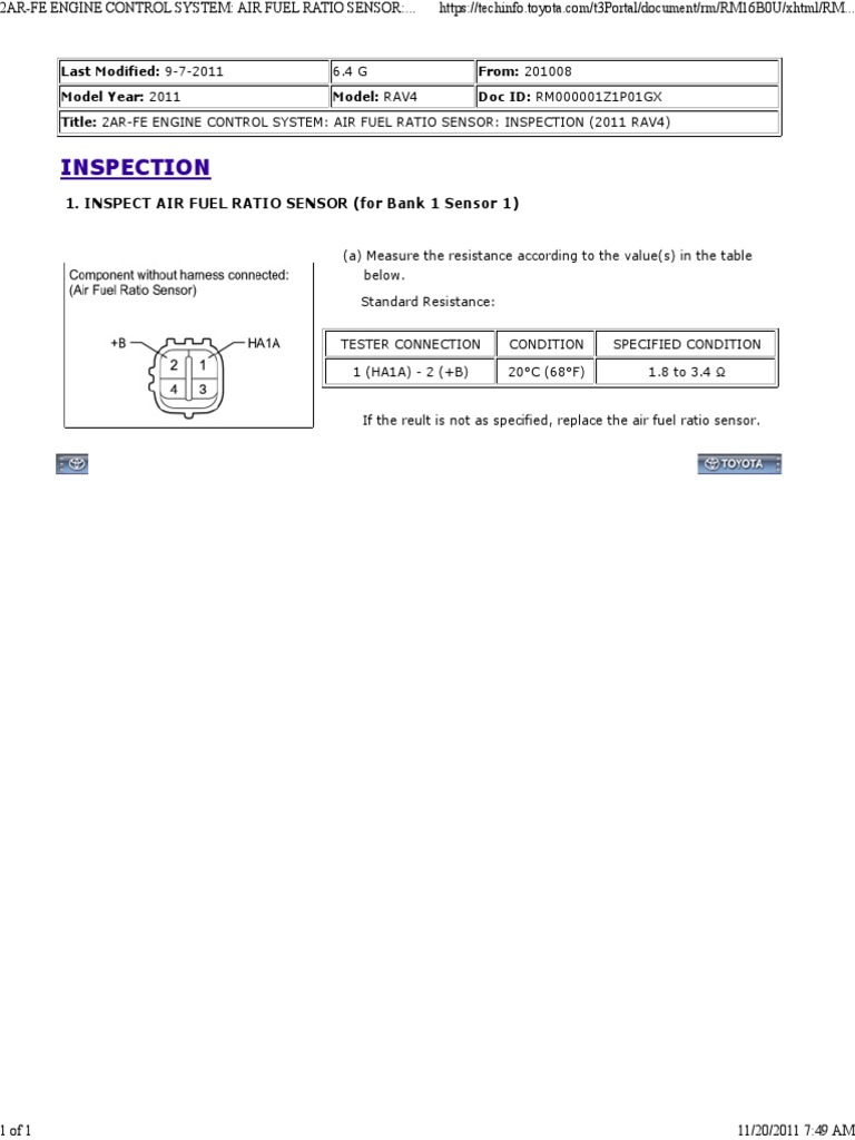 2011 RAV4 Sensor Inspection Guide | PDF
