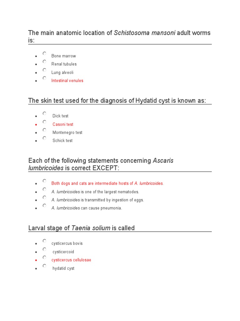 Quiz Parasitologi Helmint | PDF | Parasitism | Nematode