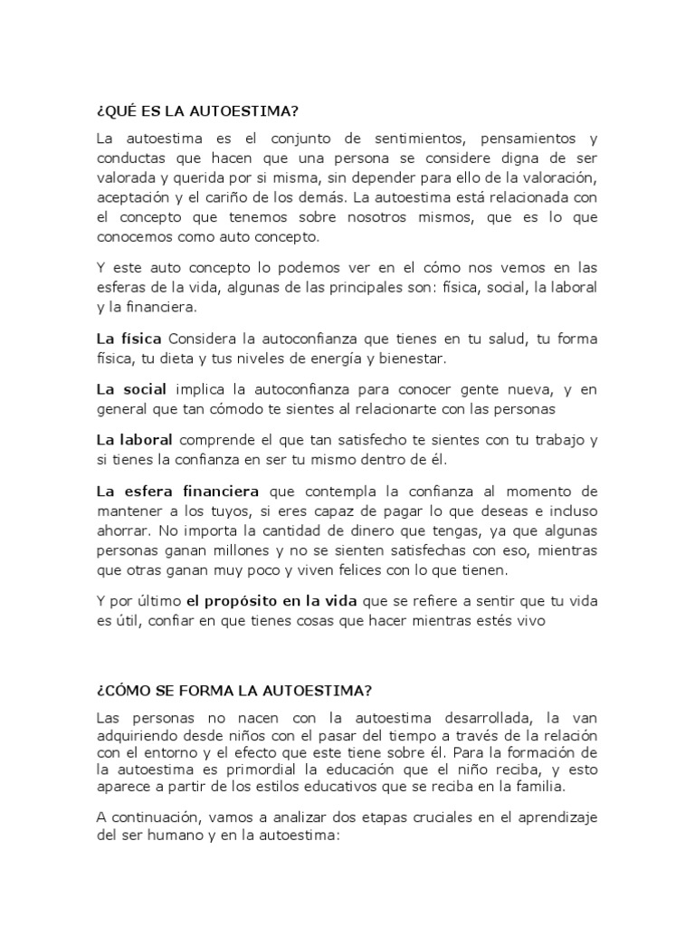 Formación y Mejora de la Autoestima | PDF | Autoestima | Conceptos ...
