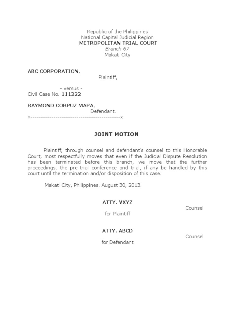 Joint Motion (For Case To Remain in The JDR Court) PDF