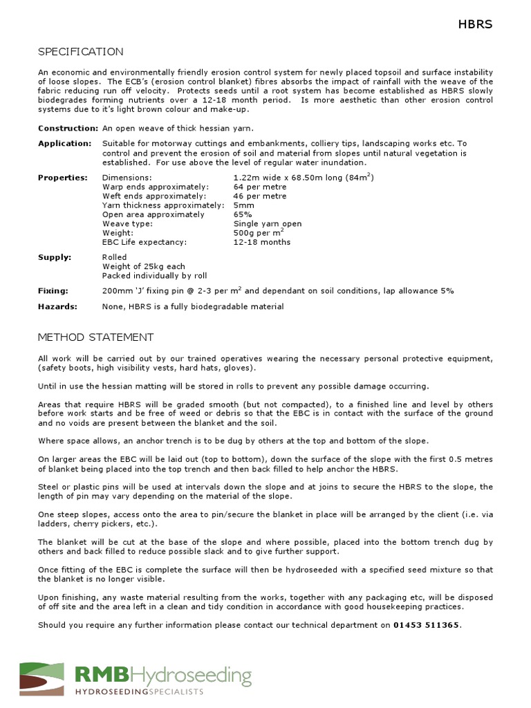 Erosion Control Blankets Specifications and Methodology for Installing