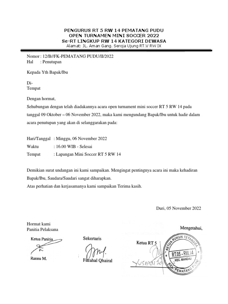 Undangan Mini Soccer 2022 RT 5 RW 14 Pematang Pudu PDF