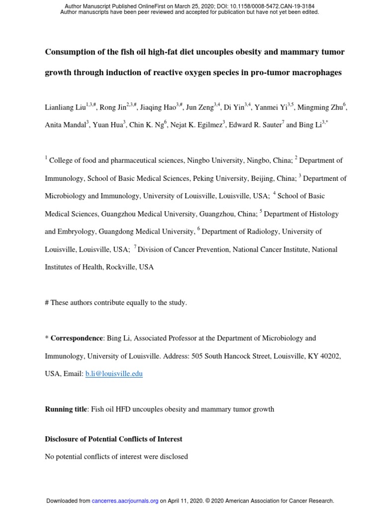 Fish Oil in Mammary Tumor PDF Apoptosis Macrophage