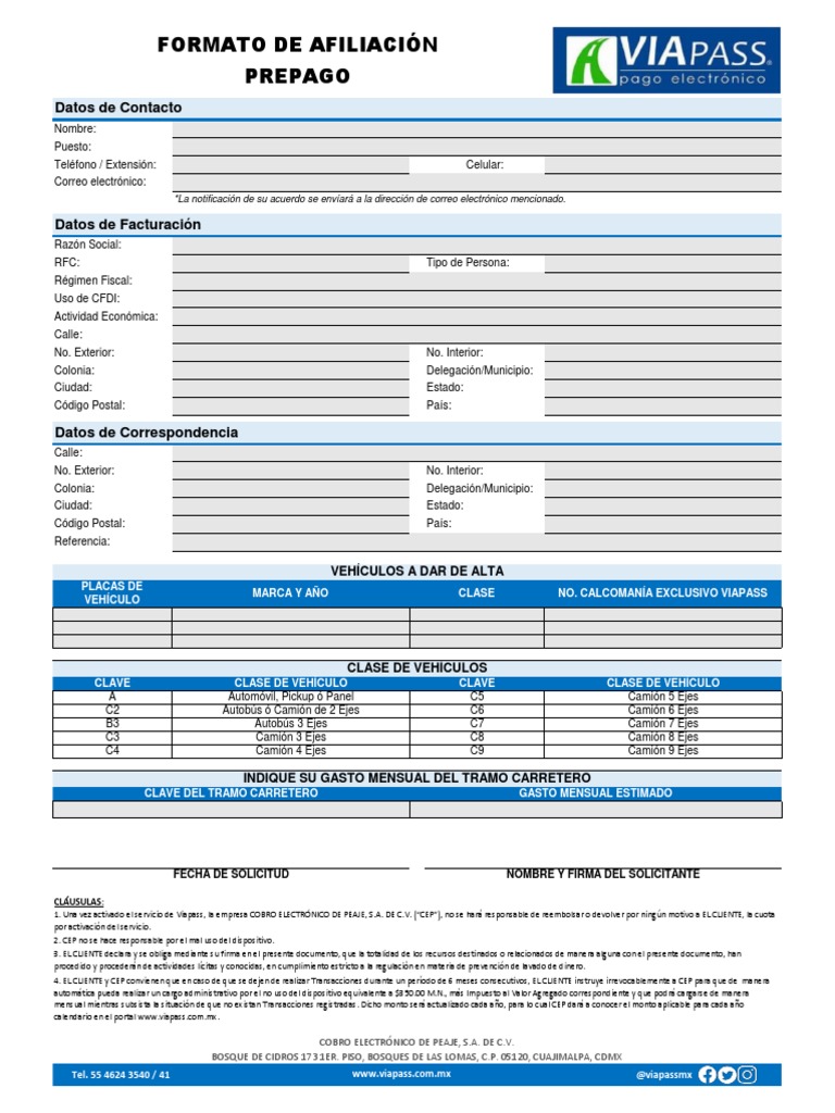 Formato de Afiliación Viapass | PDF