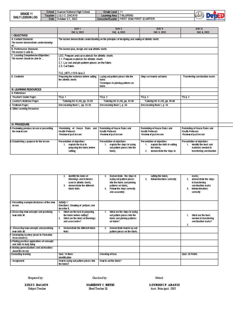 Sample DLL - TVL | PDF | Sewing | Seam (Sewing)