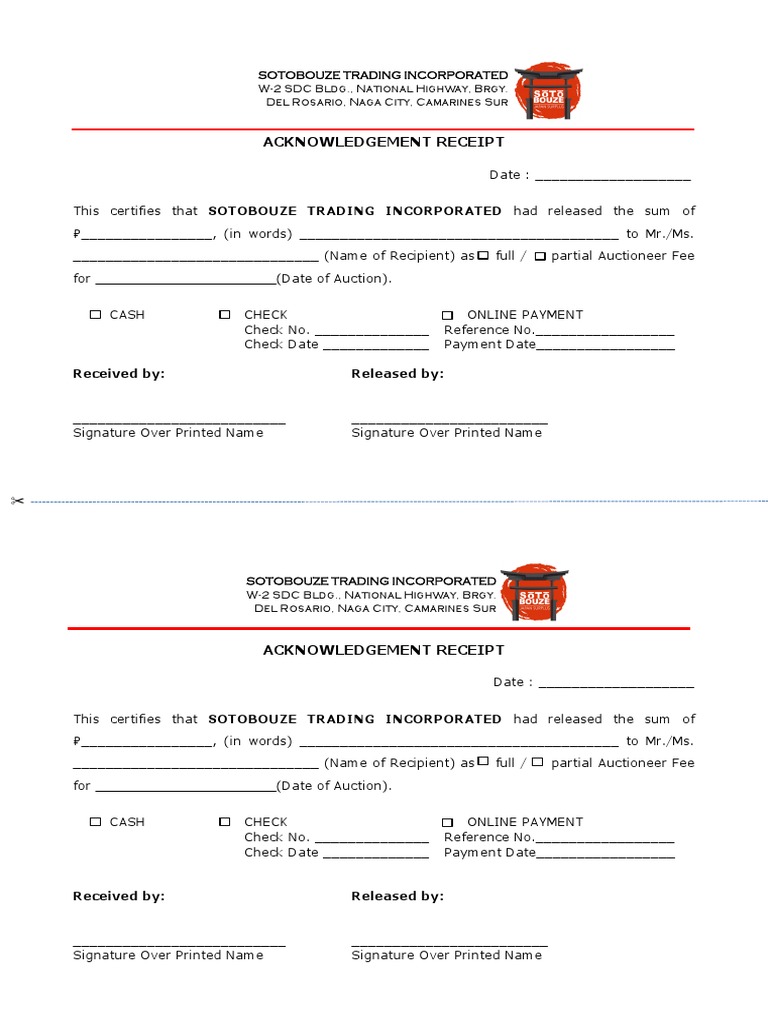 Auctioneer Fee Acknowledgement Receipt PDF