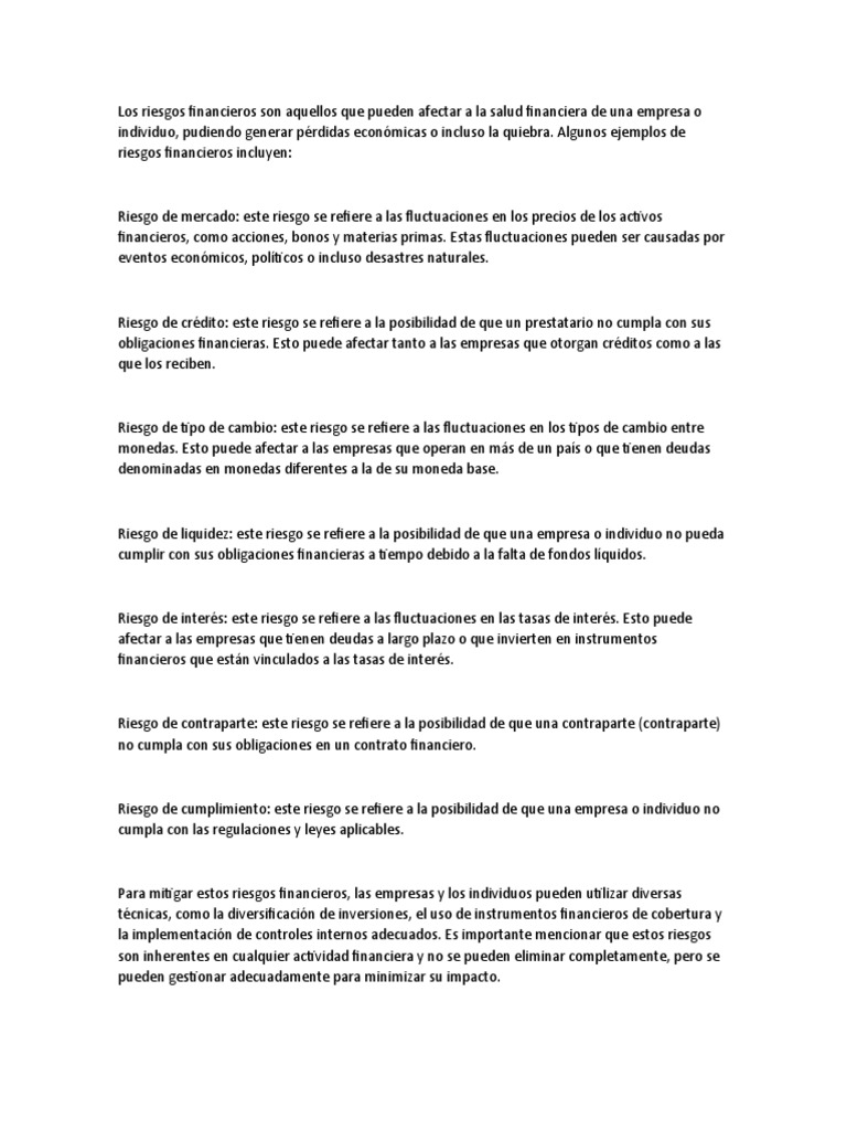 Riesgos Financieros y su Mitigación | PDF | Finanzas y dinero | Derecho
