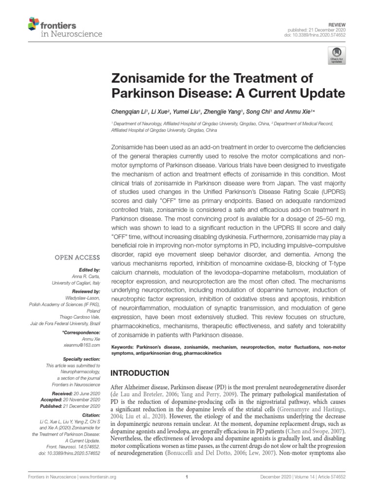 Zonisamide For The Treatment of Parkinson Disease PDF Parkinson's