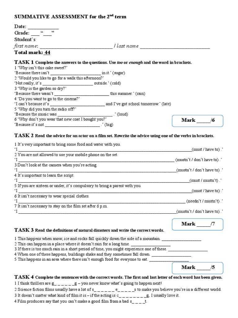 2nd Term Summative Assessment Guide | PDF | Games & Activities ...