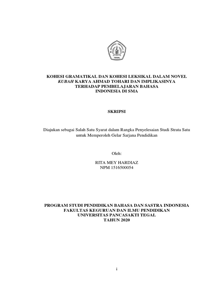Kohesi gramatikal dan kohesi leksikal dalam novel pdf