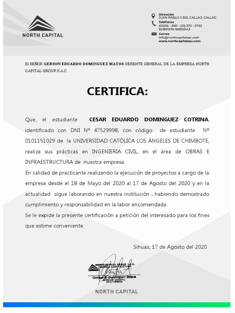 Certificación de Prácticas de César Domínguez | PDF