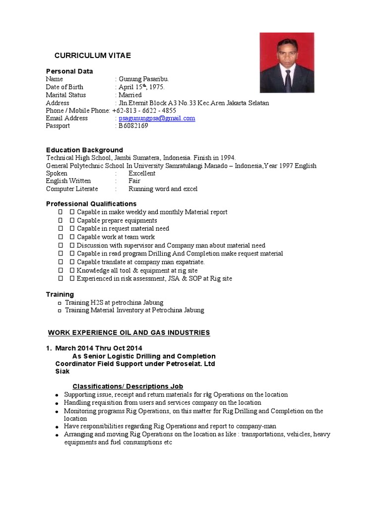 CURRICULUM VITAE (1) PDF Heavy Equipment Oil Well