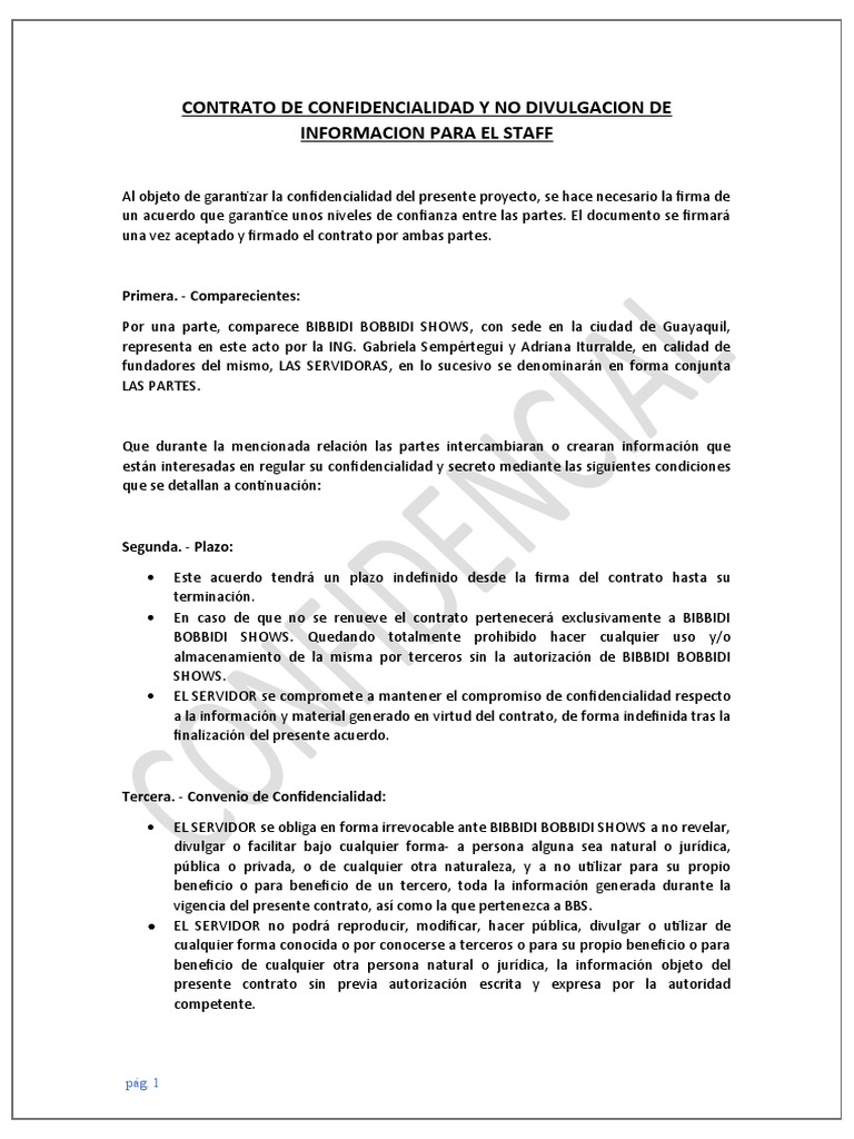 Contrato de Confidencialidad y No Divulgacion de Informacion PDF Acuerdo de no divulgación