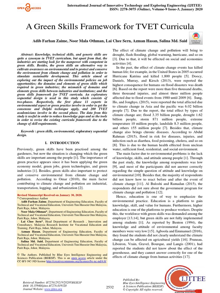 A Green Skills Framework For TVET Curricula CTH MIXED METHODS CHECK THE ...