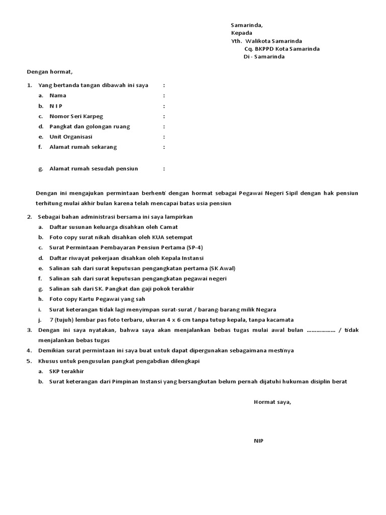 Surat Permohonan Pensiun Pdf