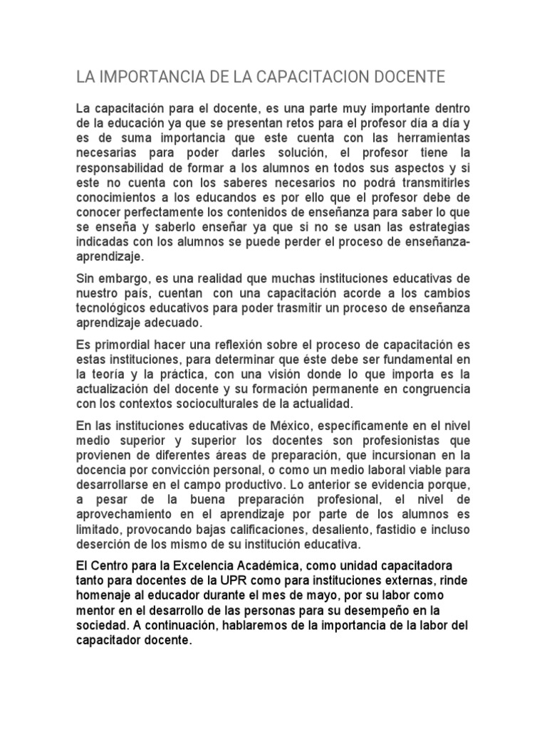 La Importancia De La Capacitacion Docente Pdf Método De Enseñanza