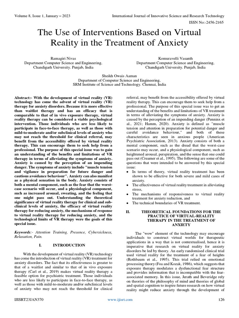 The Use of Interventions Based On Virtual Reality in The Treatment of