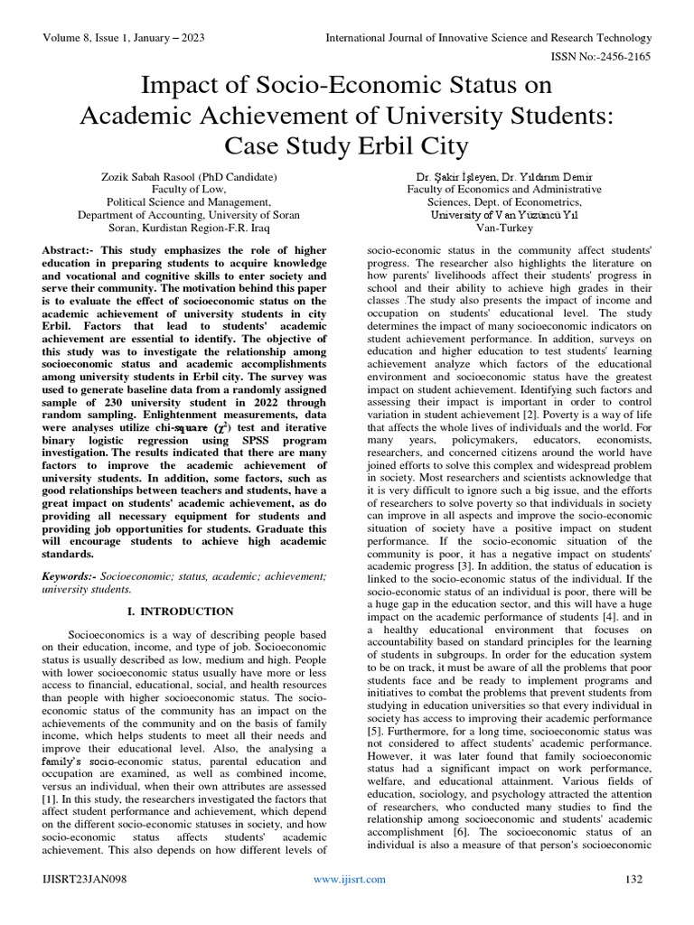 Impact of Socio-Economic Status On Academic Achievement of University ...