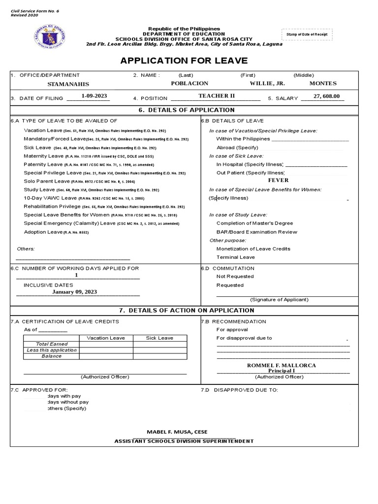Cs form no 6 revised 2020 application for leave fillable 1 pdf