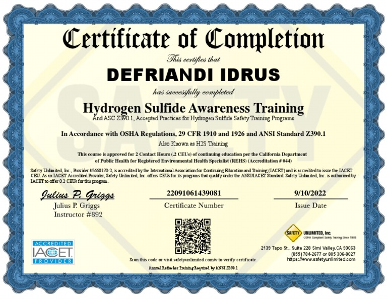 Defriandi Idrus: Hydrogen Sulfide Awareness Training | PDF | Technology ...