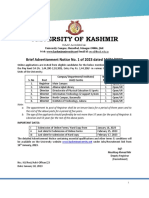 University of Kashmir: Brief Advertisement Notice No. 1 of 2023 Dated 10/01/2023