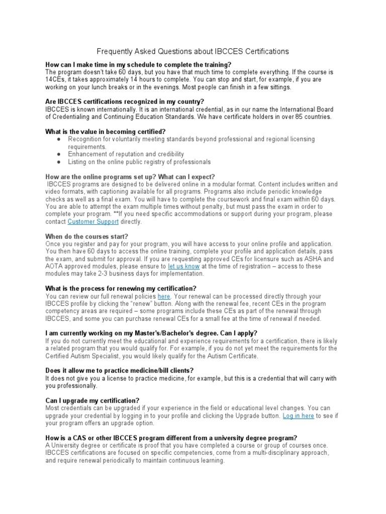 IBCCES Certification FAQs and Renewal Guide | PDF | Academic Degree ...